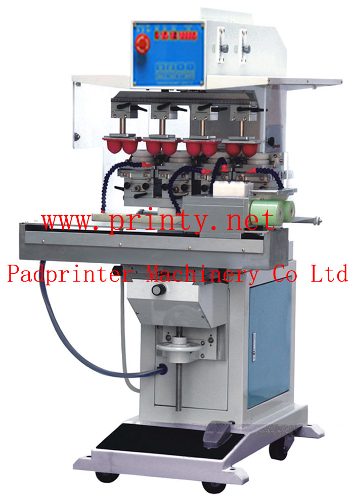 4 color shuttle pad printer machine with auto pad cleaning function,Pneumatic ink tray ink cup pad printing machine equipment with automatic cleaning system