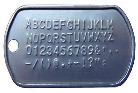 Dog tag embossing samples